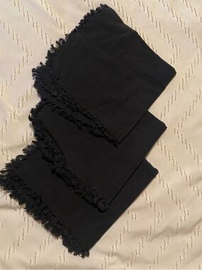 Source Unknown Black Fringe linen Napkins - Set of 3